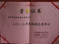 2013年度纳税先进企业（安徽撮镇）